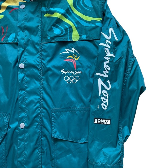 Sydney 2000 Olympics Rain Coat Jacket BONDS Mens Sz M Green Zip Snap Hooded - Picture 6 of 10
